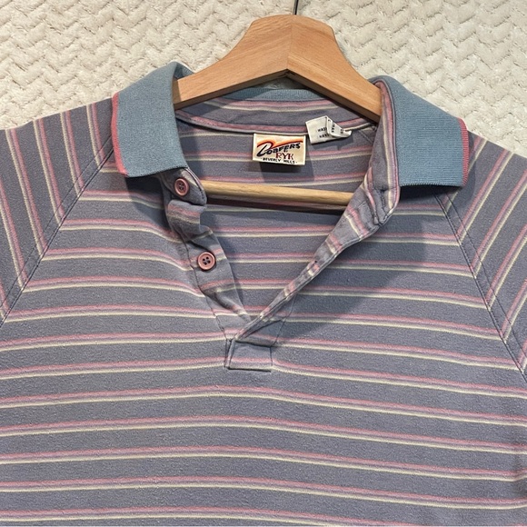 Vintage Loafers by Ryk Womens 70s Retro Purple Striped Polo Shirt Small Nerdcore - Picture 6 of 8